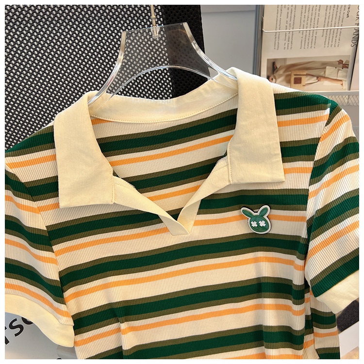 Áo Thun Ngắn Tay Họa Tiết Kẻ Sọc Phong Cách Phương Tây Thời Trang Mùa Hè Hàng Mới Dành Cho Bạn Nữ