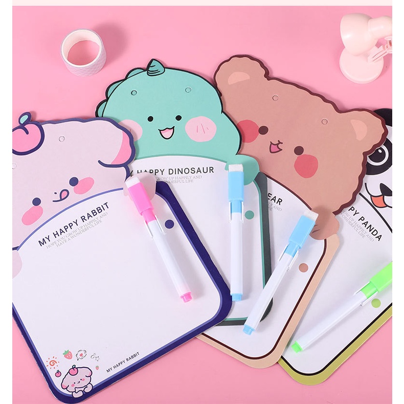 Bảng ghi nhớ kèm bút dạ dễ bôi xoá kiêm thời khóa biểu hình động vật ngộ nghĩnh dễ thương cho bé