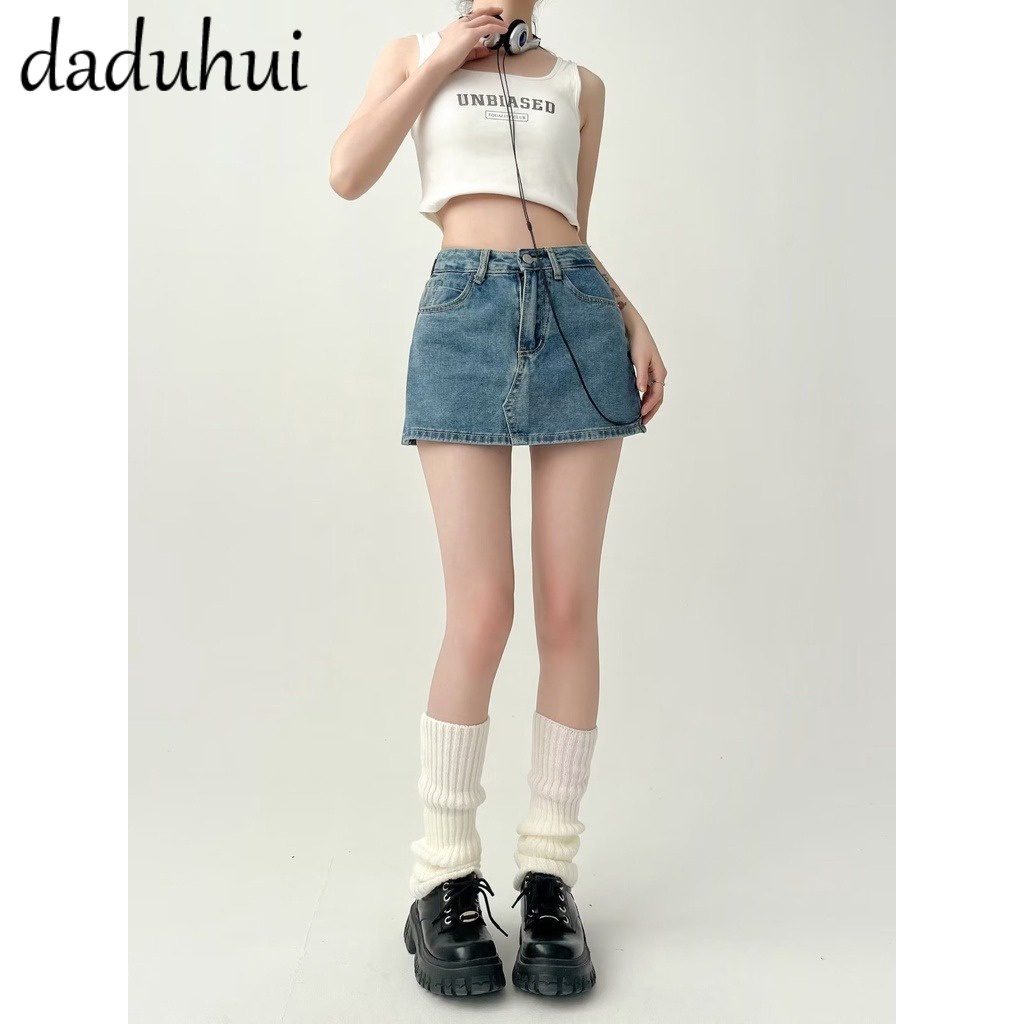 Daduhui New Korean version of ins light-colored denim skirt niche high waist A-line skirt package hip skirt
