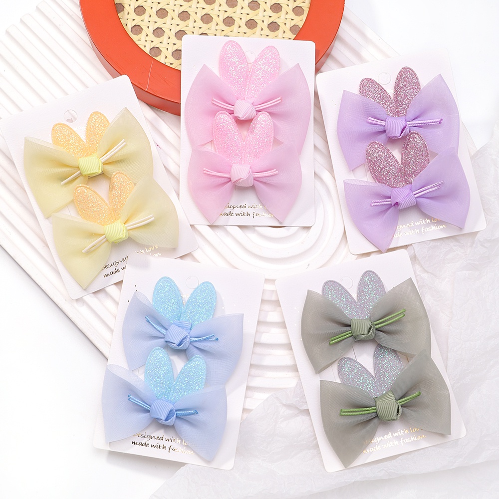 RainBow Bows Set 2 Kẹp Tóc Nơ Màu Trơn Dễ Thương Cho Bé Gái