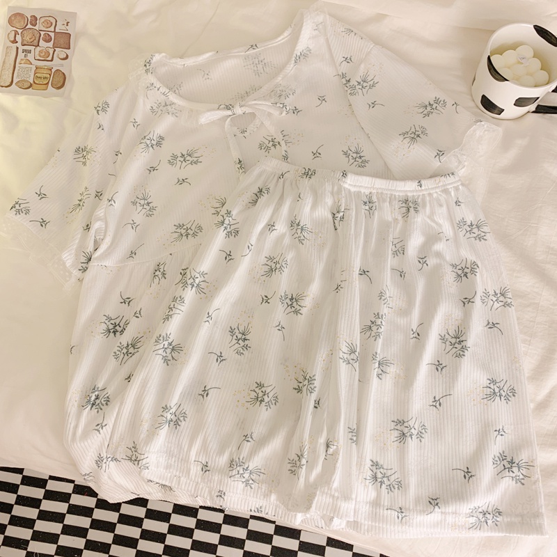 Bộ Đồ Ngủ Áo Tay Ngắn Phối Quần Short Thời Trang Mùa Hè Xinh Xắn Cho Nữ