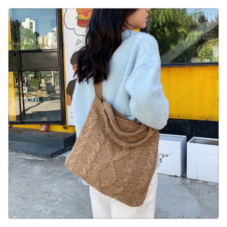 Túi Đeo Vai Đan Len Phong Cách Retro Thanh Lịch Thời Trang Cho Nữ