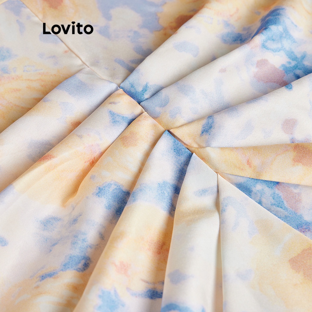 Đầm Lovito midi bút chì không tay xếp nếp nhuộm màu loang phong cách vintage dành cho nữ L49ED113 (nhiều màu sắc)