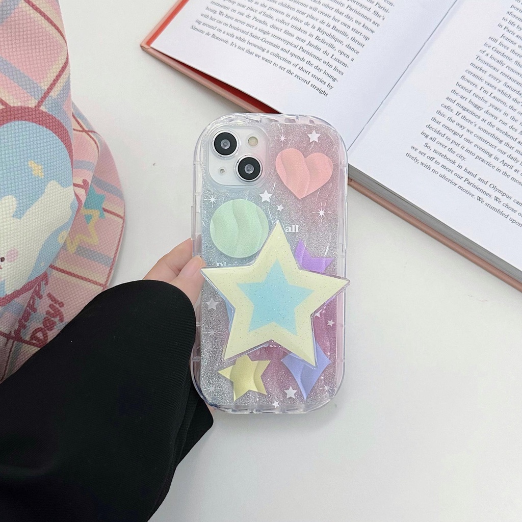 Ốp Điện Thoại TPU Silicon Mềm Trong Suốt Chống Sốc Phối Ngôi Sao Lấp Lánh Có Giá Đỡ Cho iPhone 13 12 11 Pro Max 14 Plus