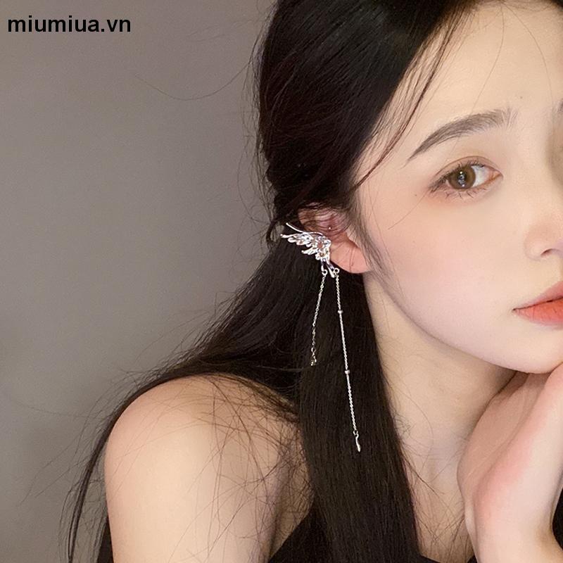 Miumiua🔮1 Đôi Khuyên tai kẹp vành hình cánh bướm cách điệu phối xích thả dài duyên dáng