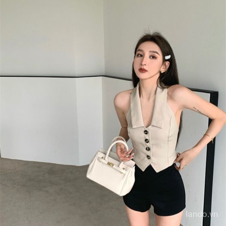 Áo Dệt Kim Sát Nách Cổ polo Dáng Ngắn Thời Trang Mùa Hè Cho Nữ