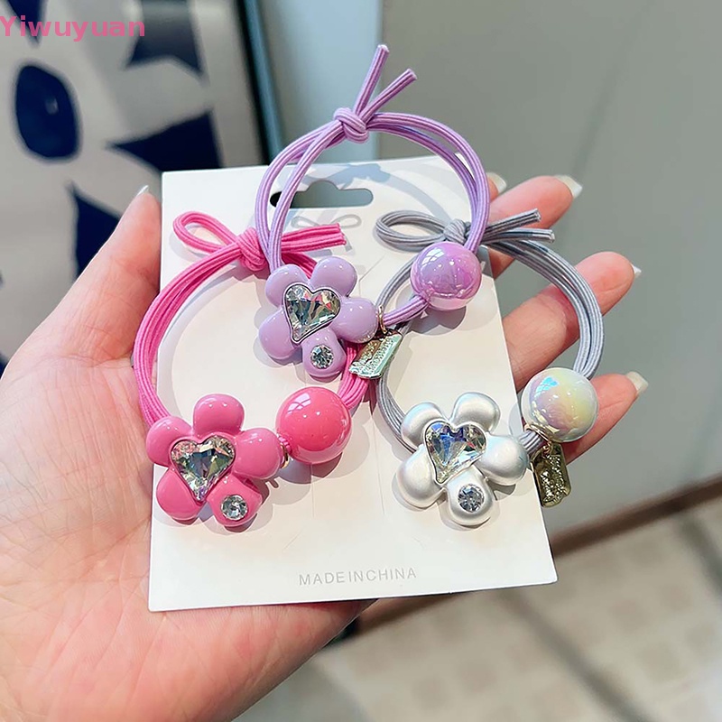 Dây Cột Tóc Co Giãn Đính Đá Hình Hoa / Trái Tim Dễ Thương Cho Bé Gái