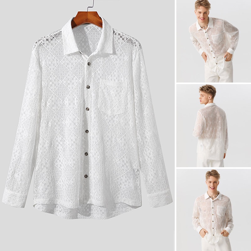 INCERUN Áo Sơ Mi Tay Dài Phối Ren Trong Suốt Nhẹ Nhàng Hợp Thời Trang