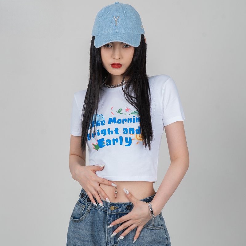 Áo baby tee Thun croptop nữ Tay Ngắn Hở Vai In Họa Tiết Hoạt Hình Phong Cách Mỹ Thời Trang Mùa Hè 2023 Cho Nữ