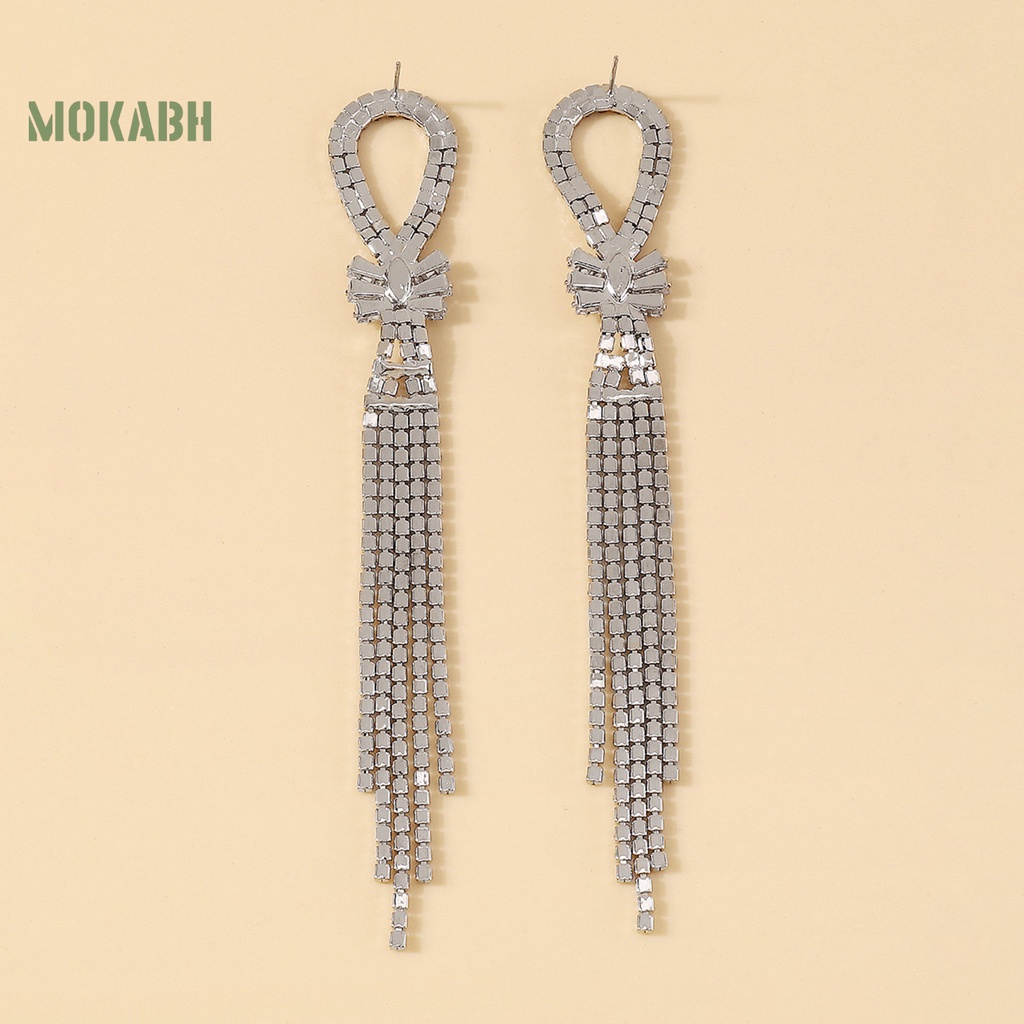 1 Đôi Bông Tai Tua Rua Dài Đính Đá Lấp Lánh Thời Trang