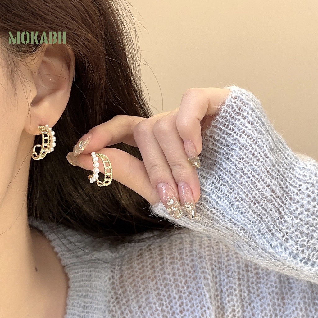 1 Đôi Bông Tai Tròn Đính Ngọc Trai Giả Thời Trang