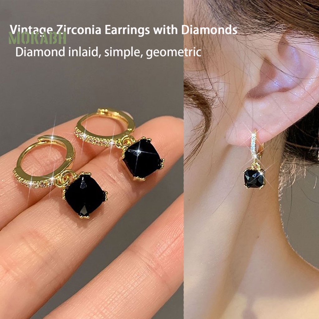 1 Cặp Bông Tai Đính Đá Pha Lê Đen Phong Cách Pháp Cổ Điển Thời Trang Cho Nữ