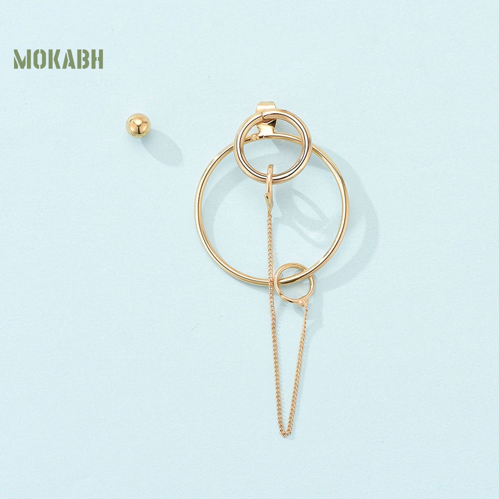 1 Cặp Khuyên Tai Dạng Chuỗi Hình Học Không Đối Xứng Màu Vàng Thời Trang