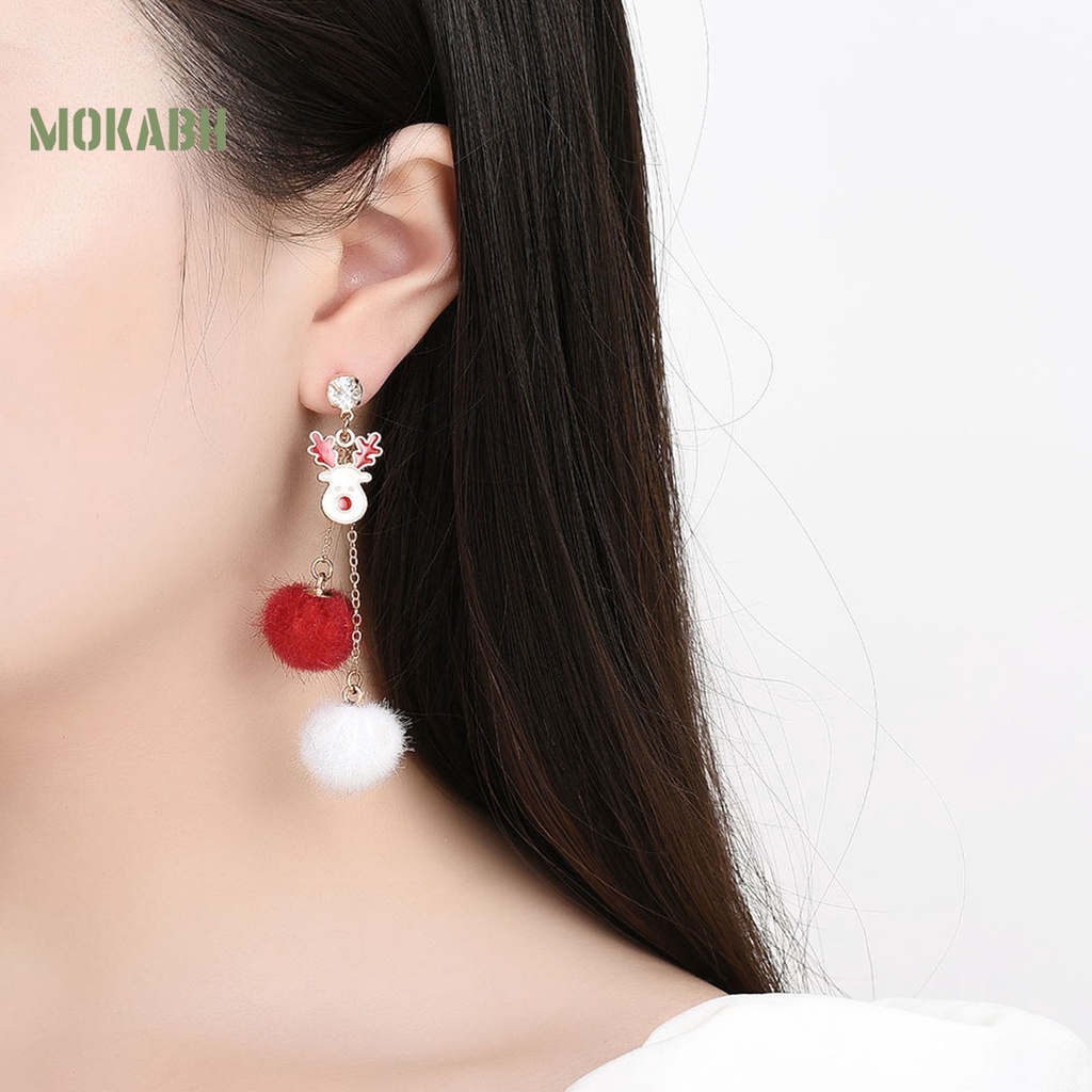 1 Đôi Khuyên Tai Hình Tuần Lộc Giáng Sinh Đính Đá Thời Trang