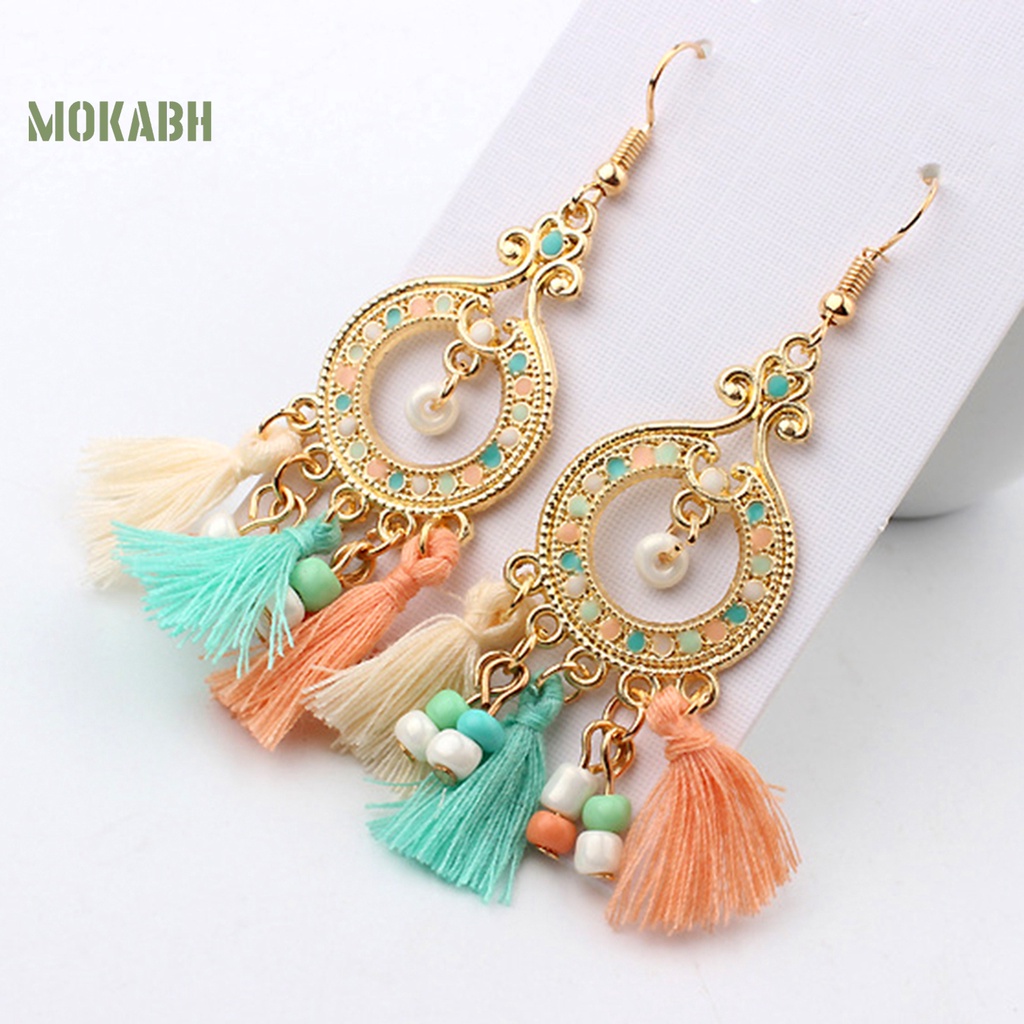 Bông Tai Móc Tua Rua Dáng Dài Bằng Hợp Kim Phong Cách Bohemian Tinh Tế Thời Trang Cho Nữ
