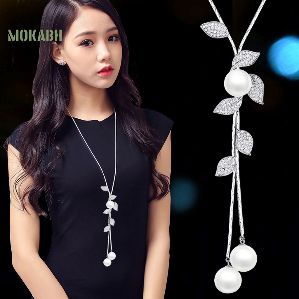 Vòng cổ Mặt Hình Lá Đính Ngọc Trai Nhân Tạo Phối Tua Rua Thời Trang Cho Nữ