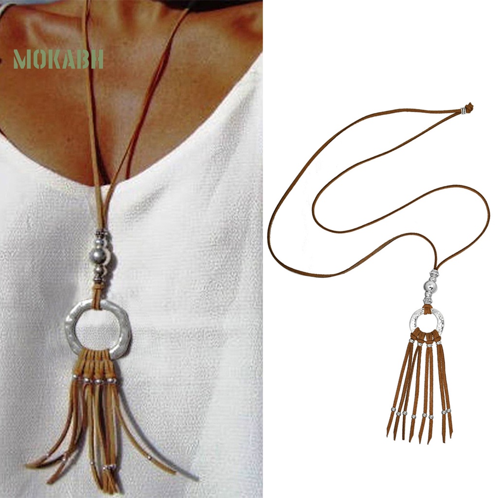 Vòng Cổ Choker Giả Da Tua Rua Dài Phong Cách Bohemian Cho Nữ Mặc Hàng Ngày