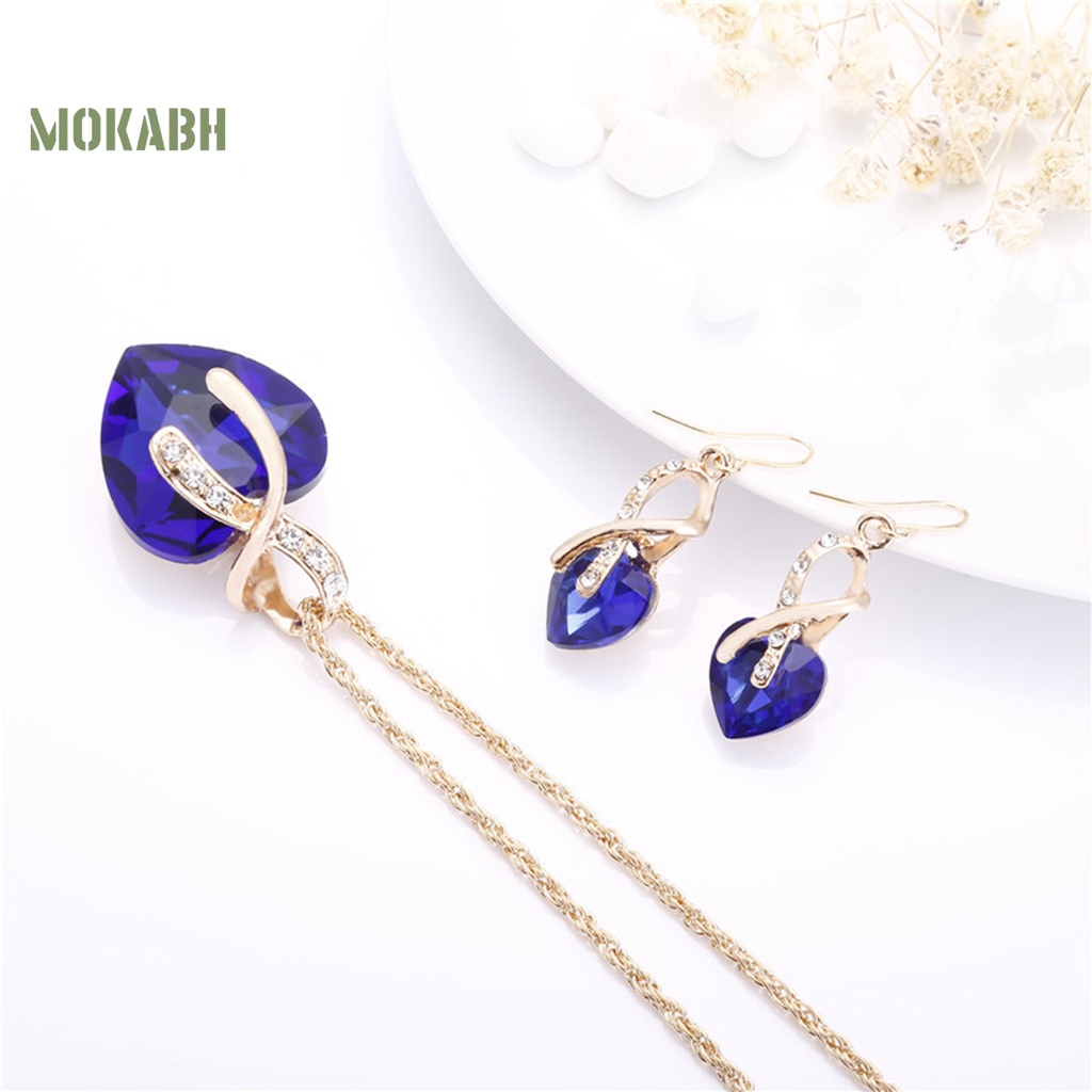 1 Set Vòng cổ Và Bông Tai Mặt Hình Trái Tim Đính Đá Ngọt Ngào Cho Nữ