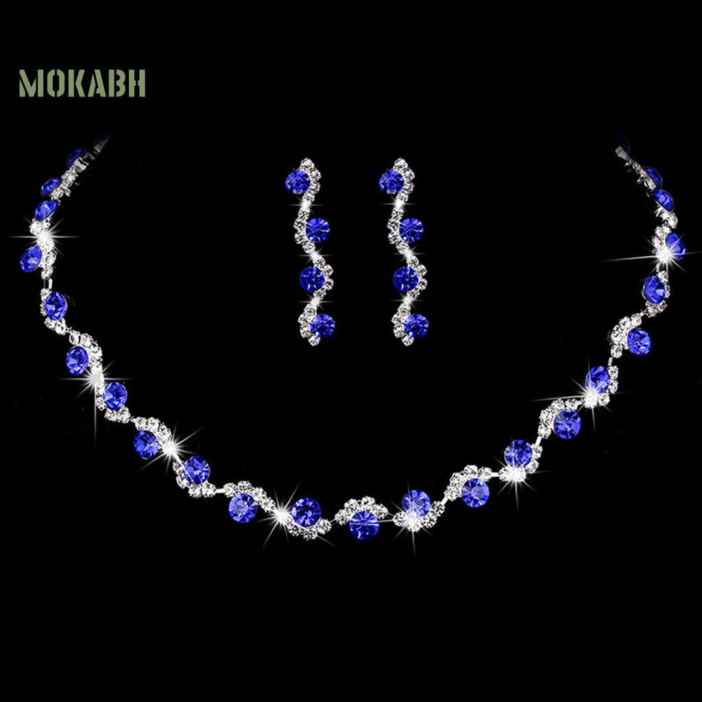 1 Bộ Vòng cổ + Bông Tai Đính Kim Cương Giả Lấp Lánh Kiểu Hình Học Cho Nữ