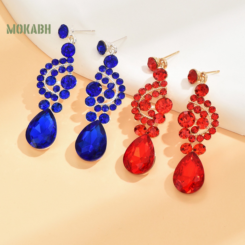 1 Bộ Vòng cổ + Bông Tai Đính Đá Hình Giọt Nước Lấp Lánh Sang Trọng