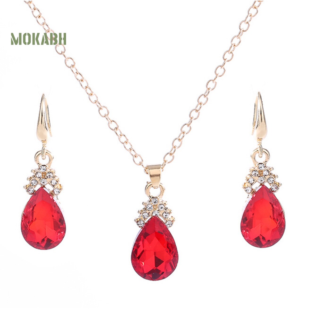 Bộ Vòng cổ + Bông Tai HìNh GiọT NướC ĐíNh Đá Vintage