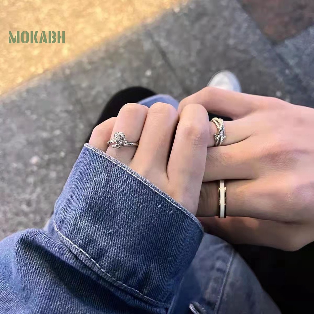 [Mới] Nhẫn Hở Hình Hoa Hồng Bằng Kim Loại Sáng Bóng Điều Chỉnh Được Màu Bạc Trang Trí Hàng Ngày