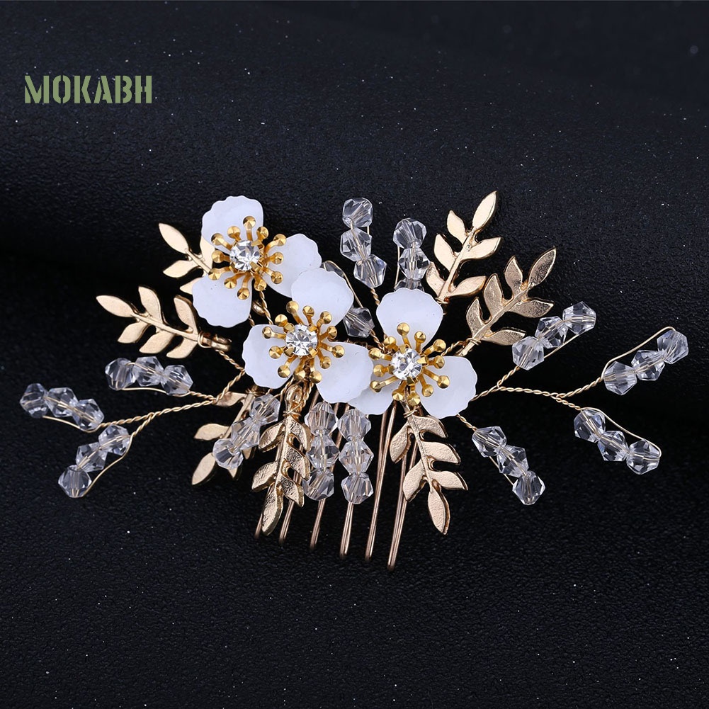 Lược Cài Tóc Hình Hoa Lá Đính Đá Thời Trang Cho Cô Dâu