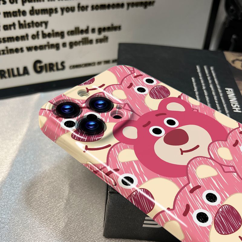 Ốp Điện Thoại Cứng Họa Tiết Gấu / Dâu Tây Kiểu Graffiti Dễ Thương Cho Iphone 11Plus 13 8 14Promax