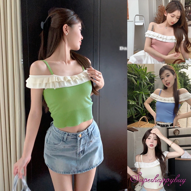 Áo Croptop Dệt Kim Trễ Vai Thời Trang Mùa Hè Cho Nữ