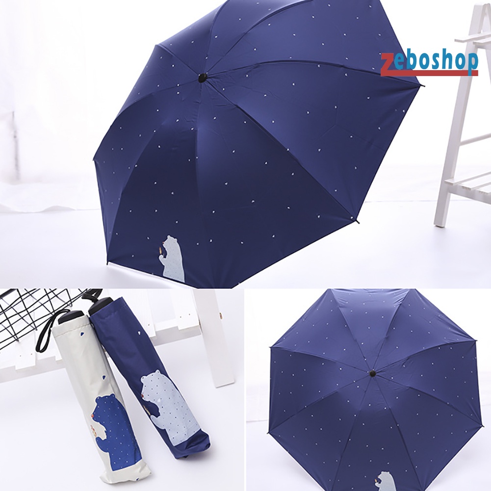 Dù Gấp 3 Khúc Chống Tia UV Họa Tiết Gấu Hoạt Hình Dễ Thương