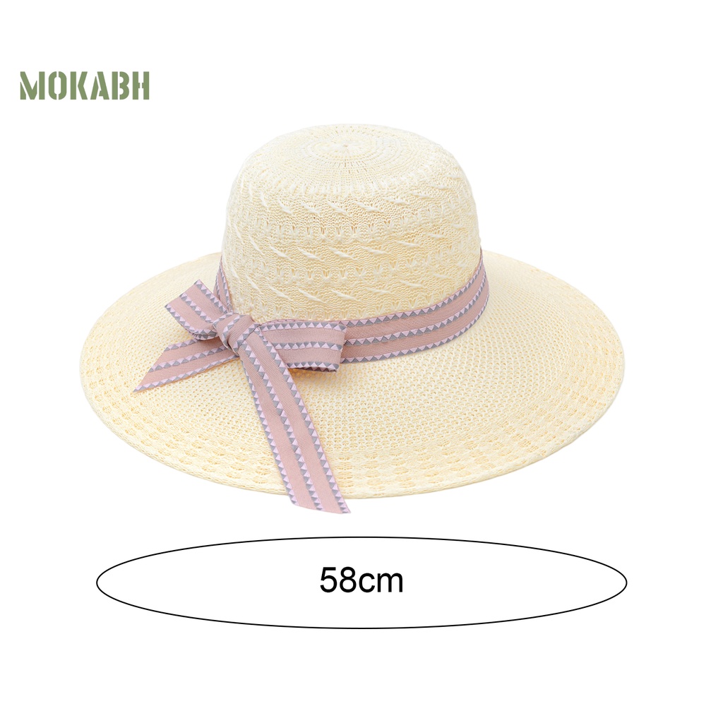 Nón Rộng Vành Thoáng Khí Đính Nơ Thời Trang Đi Biển Mùa Hè Cho Nữ