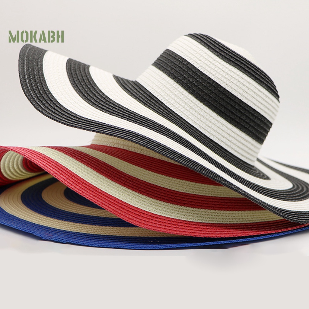 Nón Tai Bèo Rộng Vành Họa Tiết Sọc Màu Sắc Tương Phản Thời Trang Mùa Hè Cho Nữ