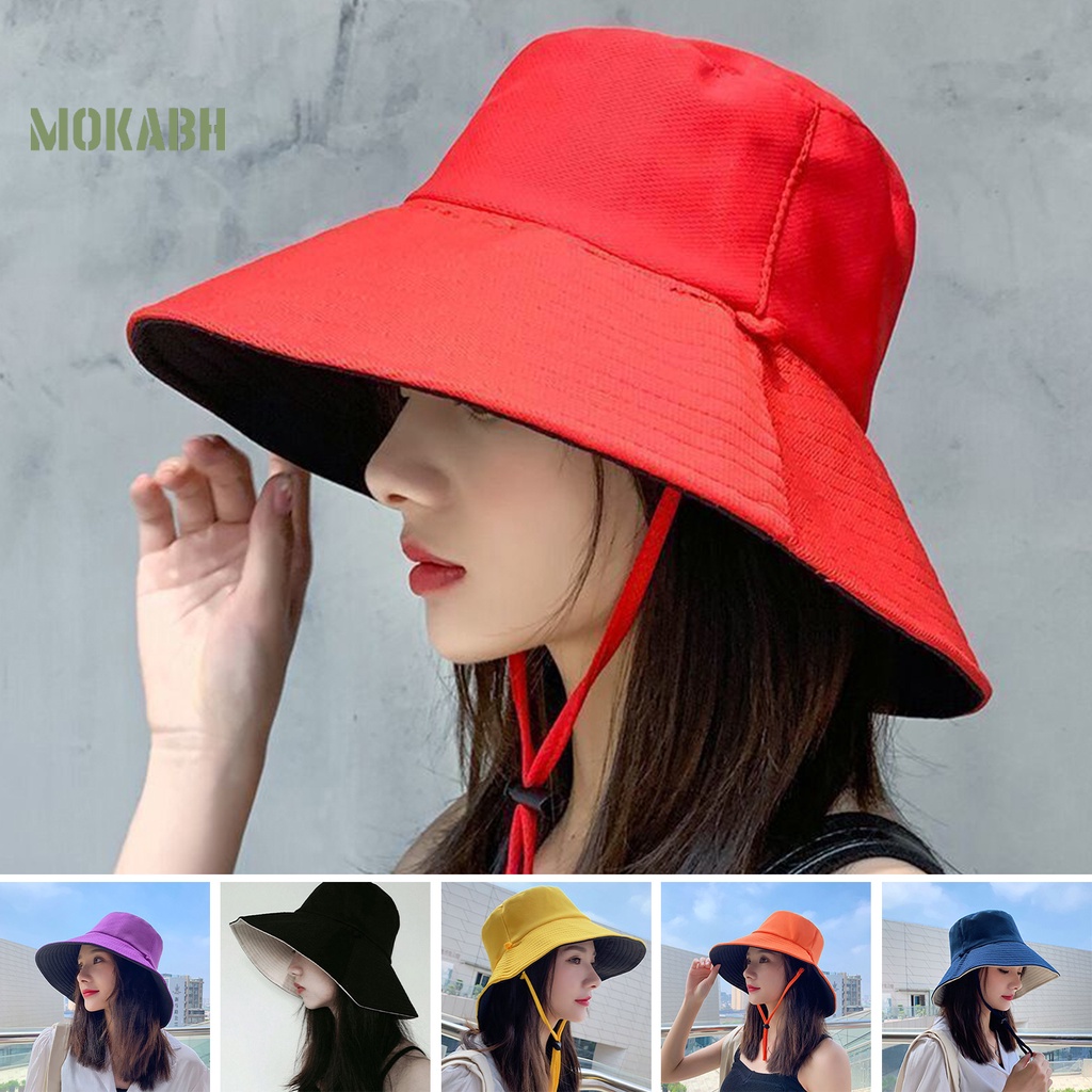 [Mok Abh] Mũ Chống Nắng Hai Lớp Màu Trơn Dùng Ngoài Trời