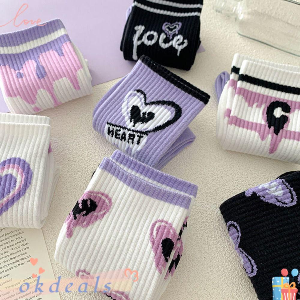 Bộ 2 Đôi Vớ Thể Thao In Họa Tiết Trái Tim Dễ Thương Thời Trang Mùa Hè Cho Nữ