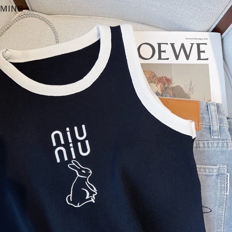 Áo Dệt Kim Sát Nách Cổ Tròn Họa Tiết Thỏ Dễ Thương Thời Trang Mùa Hè Cho Nữ