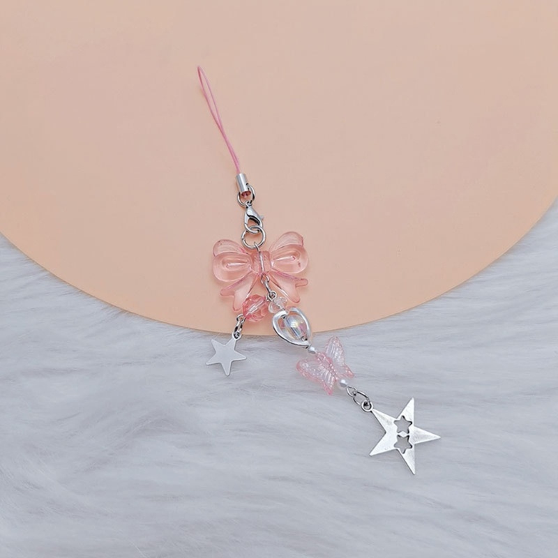 Móc Khóa Hình Ngôi Sao Năm Cánh Đính Nơ Dùng Trang Trí Điện Thoại