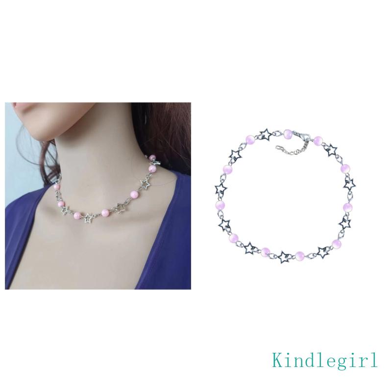 Vòng cổ Mặt Ngôi Sao Rỗng Đính Ngọc Trai Thời Trang Cho Nữ KING Y2K