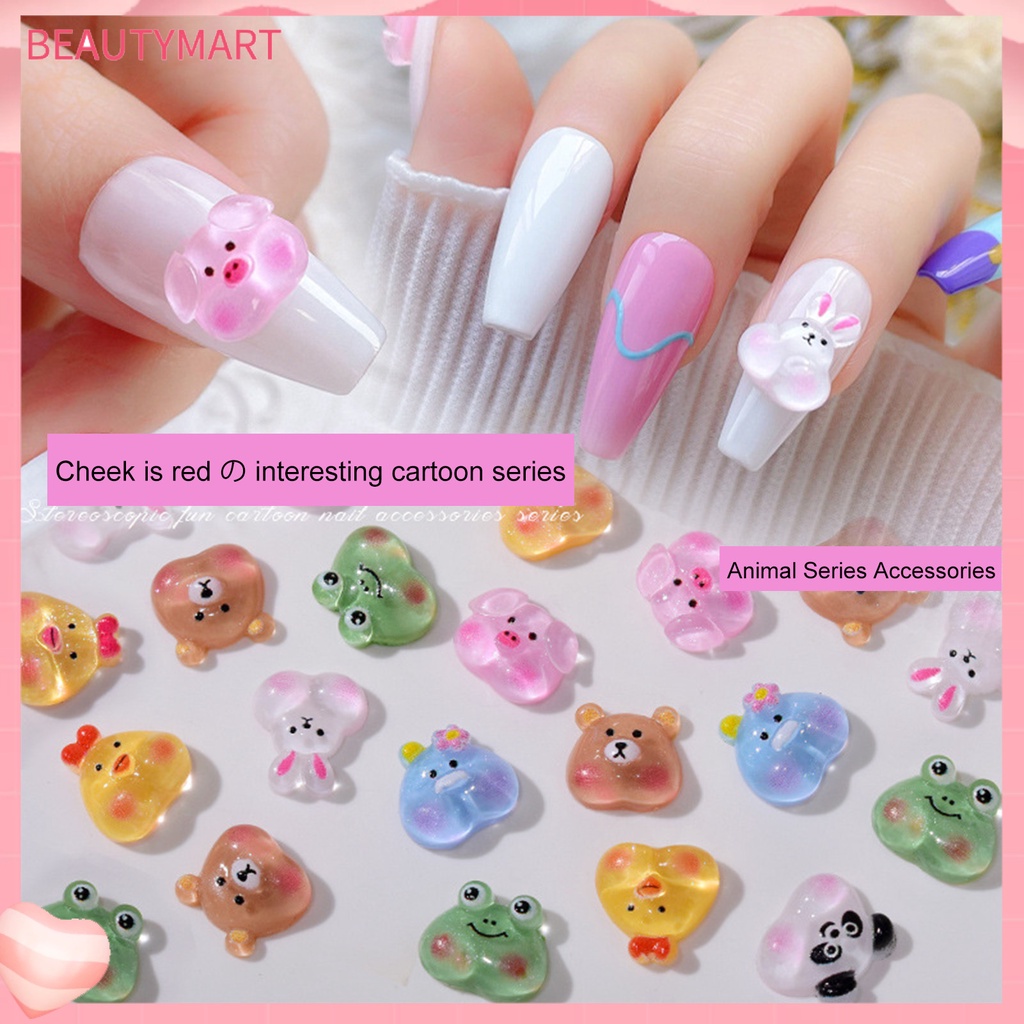 Bộ 10 Phụ Kiện Trang Trí Móng Tay Nghệ Thuật Hình Động Vật Hoạt Hình Ba Chiều Bằng Nhựa Resin