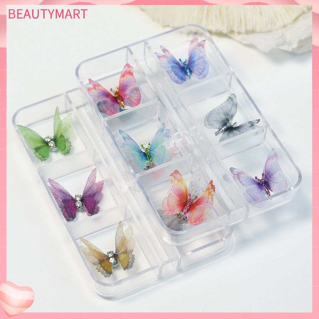 Set 6 Phụ Kiện Trang Trí Móng Tay Nghệ Thuật Hình Bướm 3D Màu Sắc Tươi Sáng Có Thể Tháo Rời