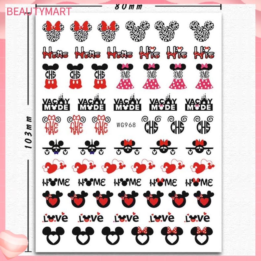 [beautymart] Miếng Dán Móng Tay Tự Dính Họa Tiết Chuột Hoạt Hình Dễ Dàng Làm Mờ Cứng Dùng Một Lần Chủ Đề Ngày Lễ Tình