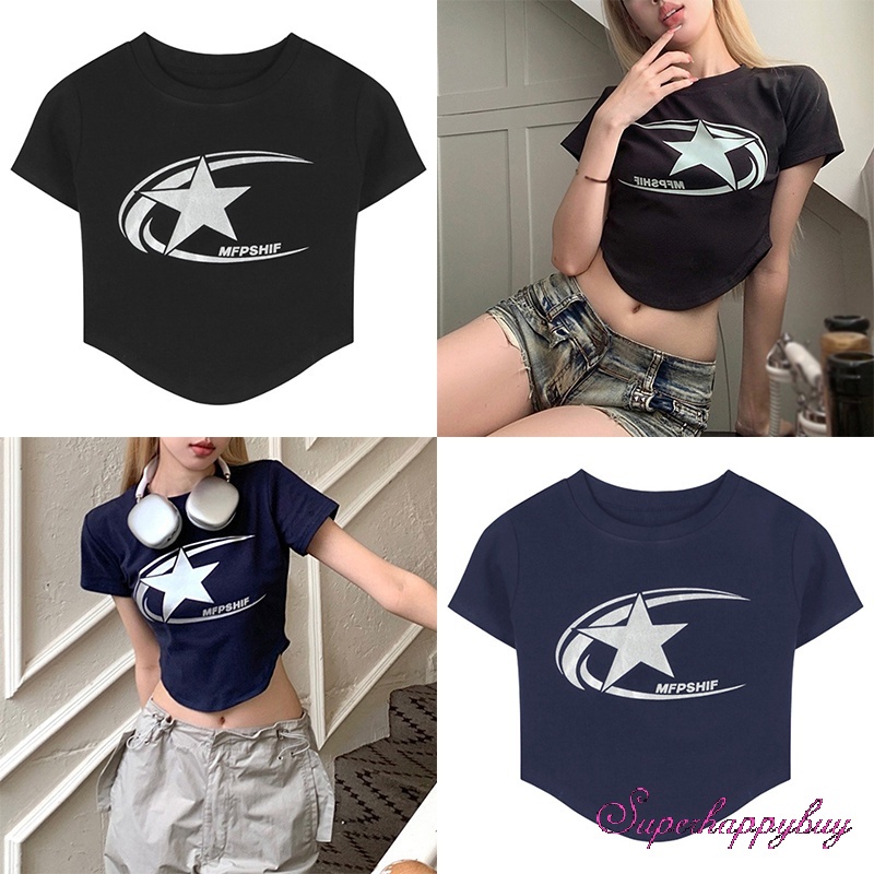 Áo Thun Nữ Ngắn Tay Cổ Tròn Lưng Cao Thời Trang