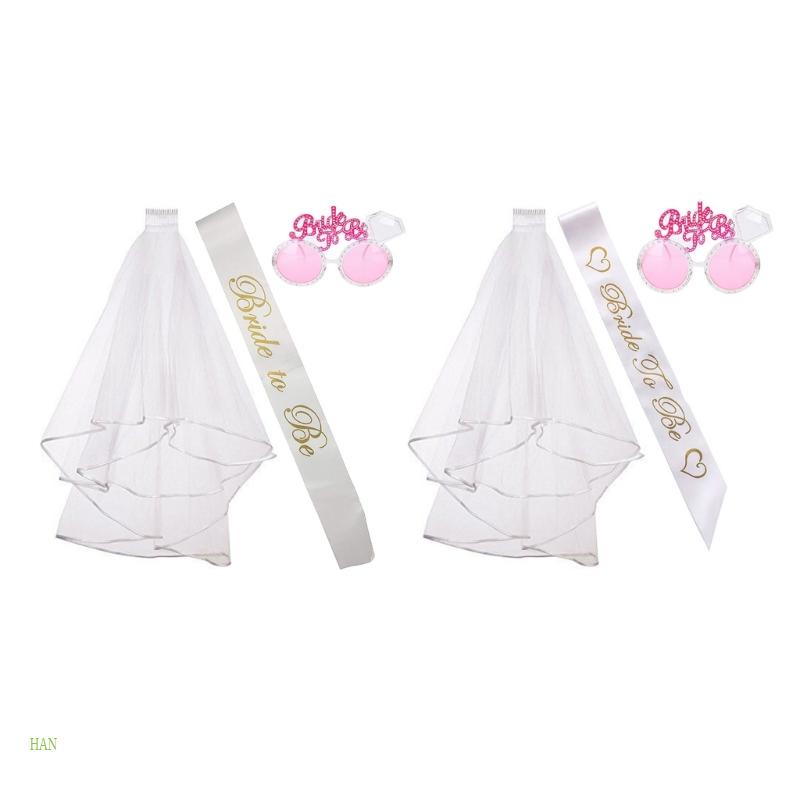 Kính Râm Vải Tuyn Đính Kim Cương Màu Hồng Cho Cô Dâu