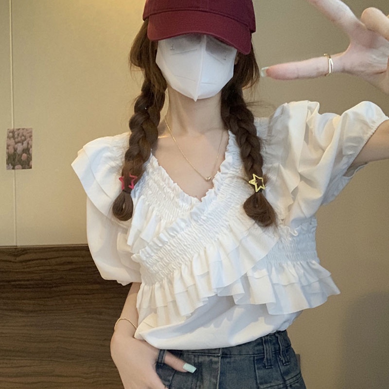 Áo Sơ Mi Cổ Chữ V Mùa Hè Hàn Quốc 2023 Màu Sắc Ngọt Ngào