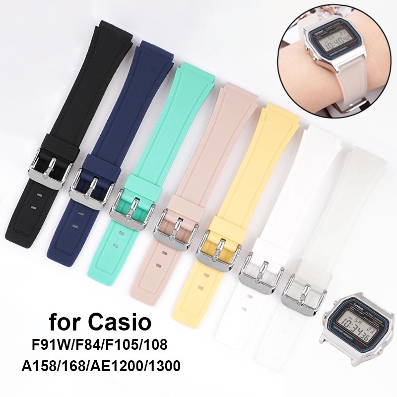 Dây Đeo Thay Thế Bằng Silicon Mềm Siêu Mỏng 18mm Cho Casio F91W / F84 / F105 / 108 / A158 / 168 / AE