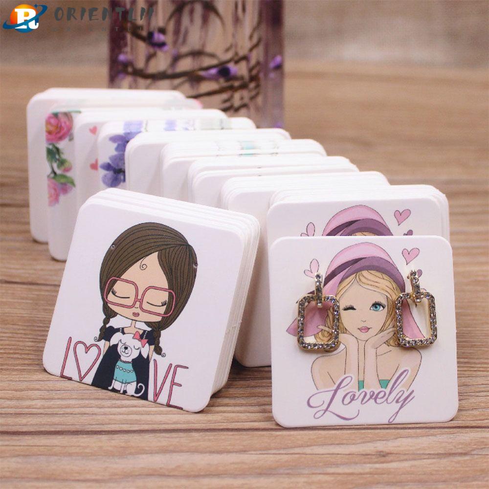 Set 100 Tấm Thẻ Giấy Kraft In Họa Tiết Hoạt Hình Trưng Bày Bông Tai DIY