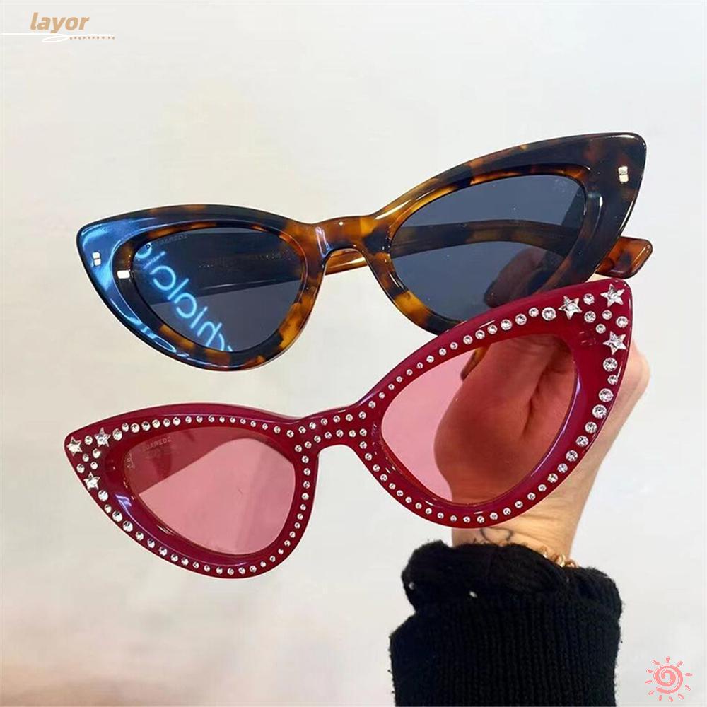 Kính Mát Mắt Mèo Chống Tia UV400 Y2K|Kính Mát Màu Đen Tròng Lấp Lánh