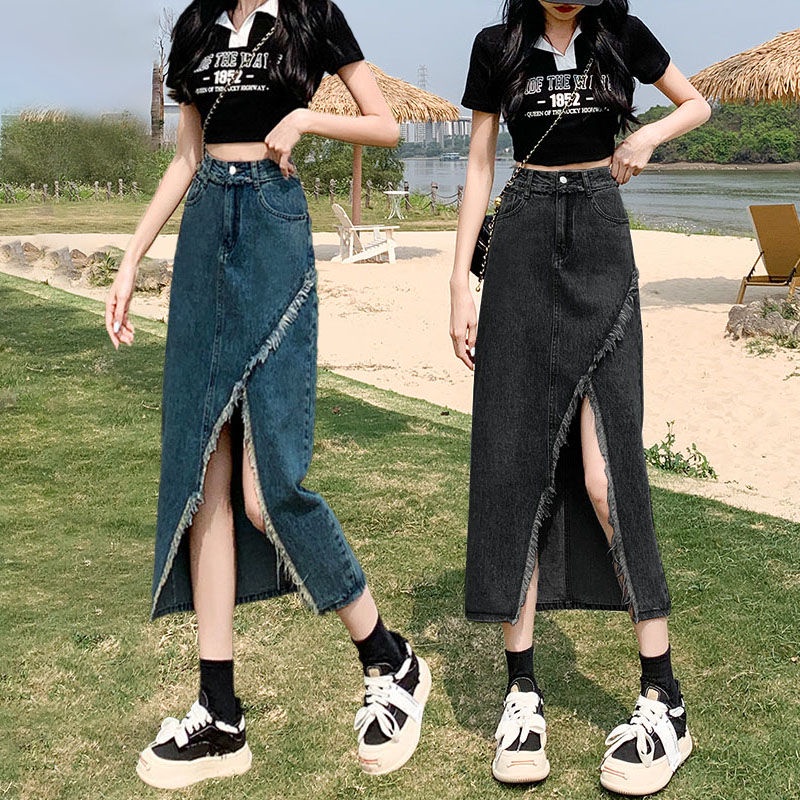 COZOK Chân váy jean Lưng Cao Thời Trang Dành Cho Nữ