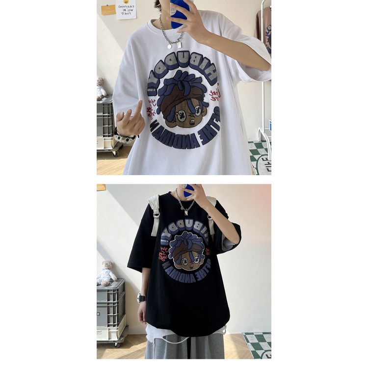 Áo phông phim hoạt hình hip-hop ngắn tay áo phông rộng tay lỡ