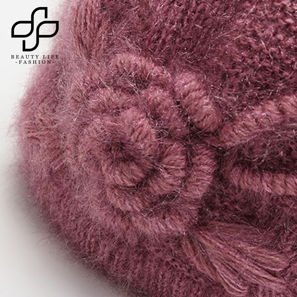 Mũ Beanie Dệt Kim Không Vành Dày Dặn Chống Gió Màu Trơn Thời Trang Thu Đông Cho Nữ