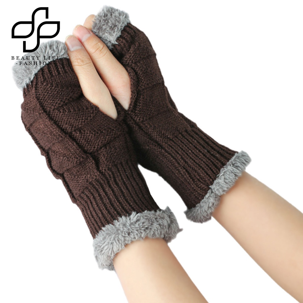 1 Đôi Găng Tay Hở Ngón Chống Gió Mùa Đông Màu Trơn